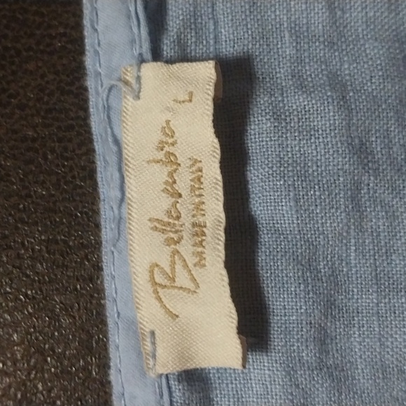 BELLAMBRA Italy Linen Cropped Oversized Blouse Blue L - Picture 6 of 8